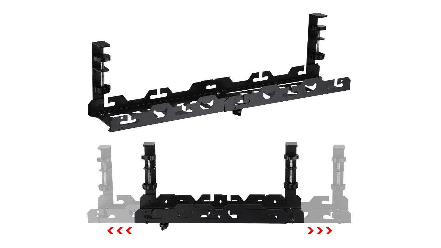 45-72cm Extendable Under Desk Cable Management with Clamp Line Basket - Black
