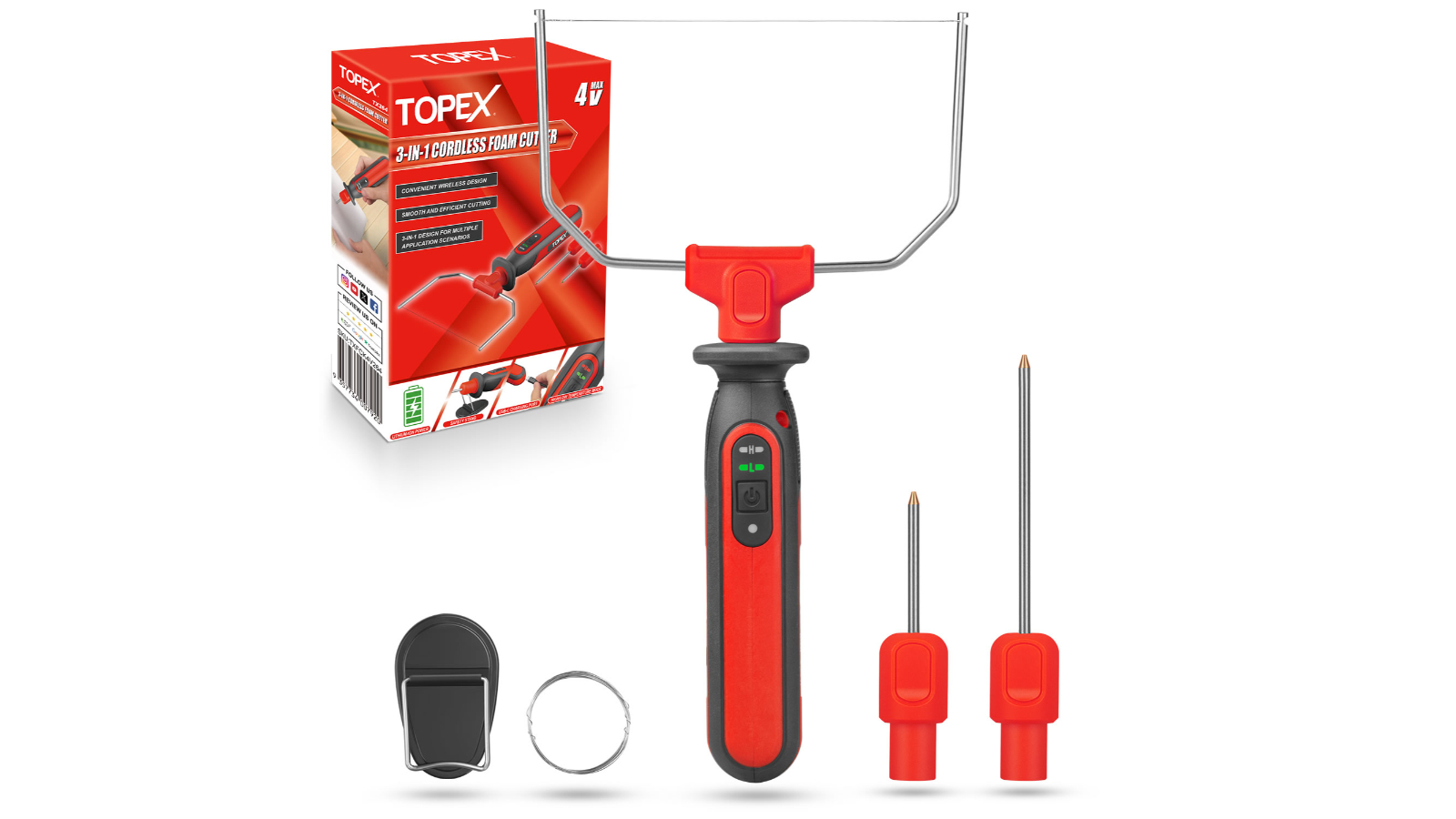 Topex 3-in-1 4V Cordless Foam Cutter with LED Light