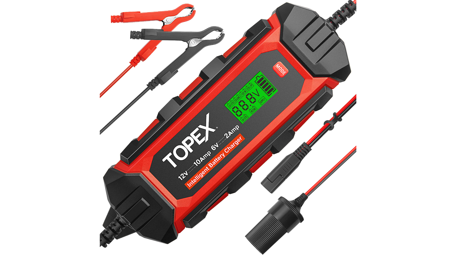 Topex 10A 6V Smart Automatic Battery Charger with LCD Display 