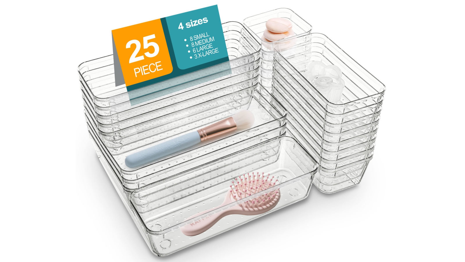 Stelive 25 Piece Clear Plastic Drawer Organisers Set