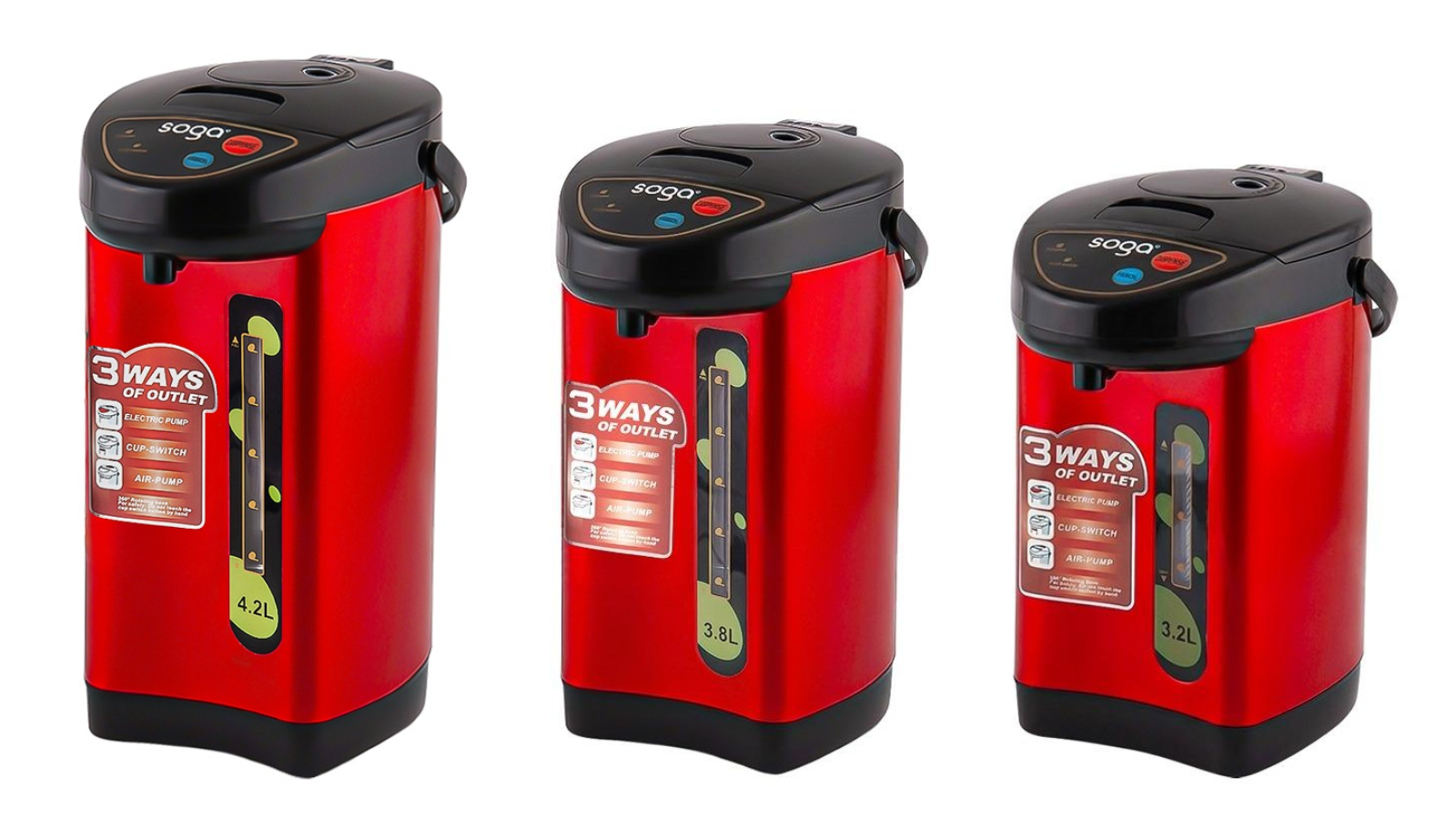 Soga Red Stainless Steel Electric Thermal Pot with 3 Dispensing Mode