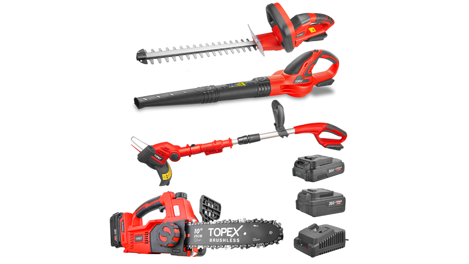Topex 20V Chainsaw Hedge Blower Grass Trimmer Cordless Power Tool Kit