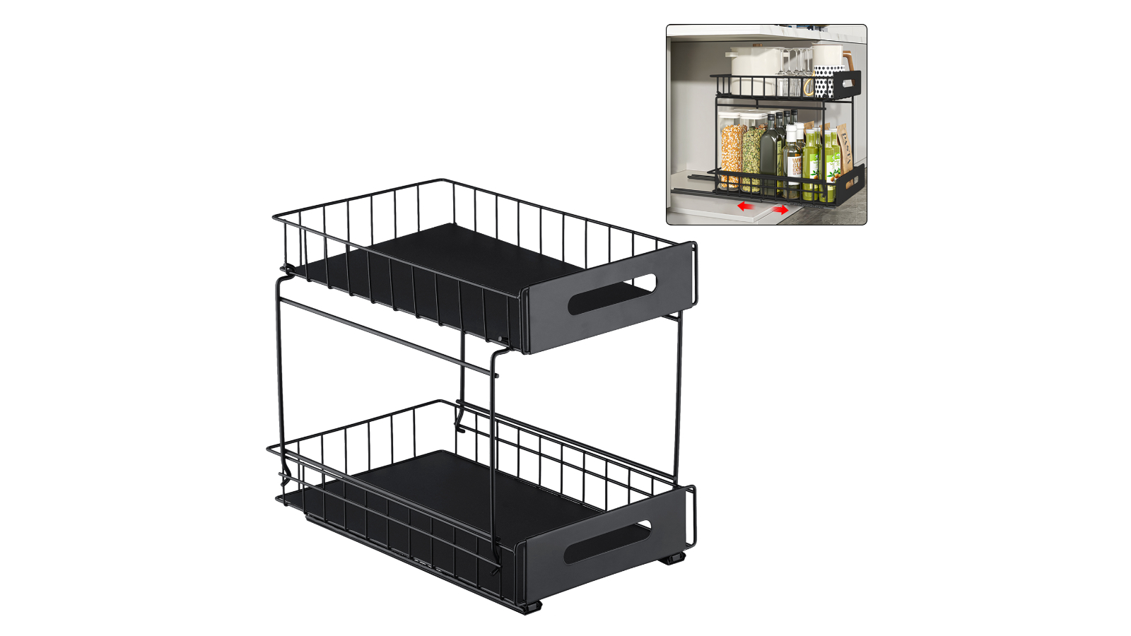 2-Tier Pull-Out Cabinet Organizer Kitchen Storage Rack Slide-Out Drawer Shelf Under Sink