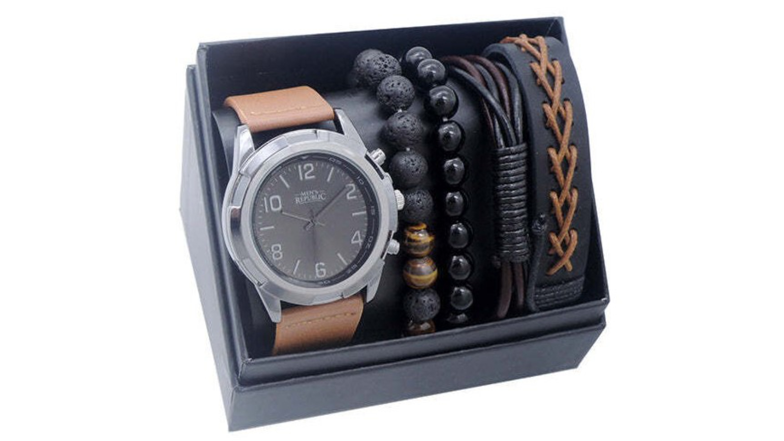 Men's Republic Watch with 4 Bracelets - Brown-Black