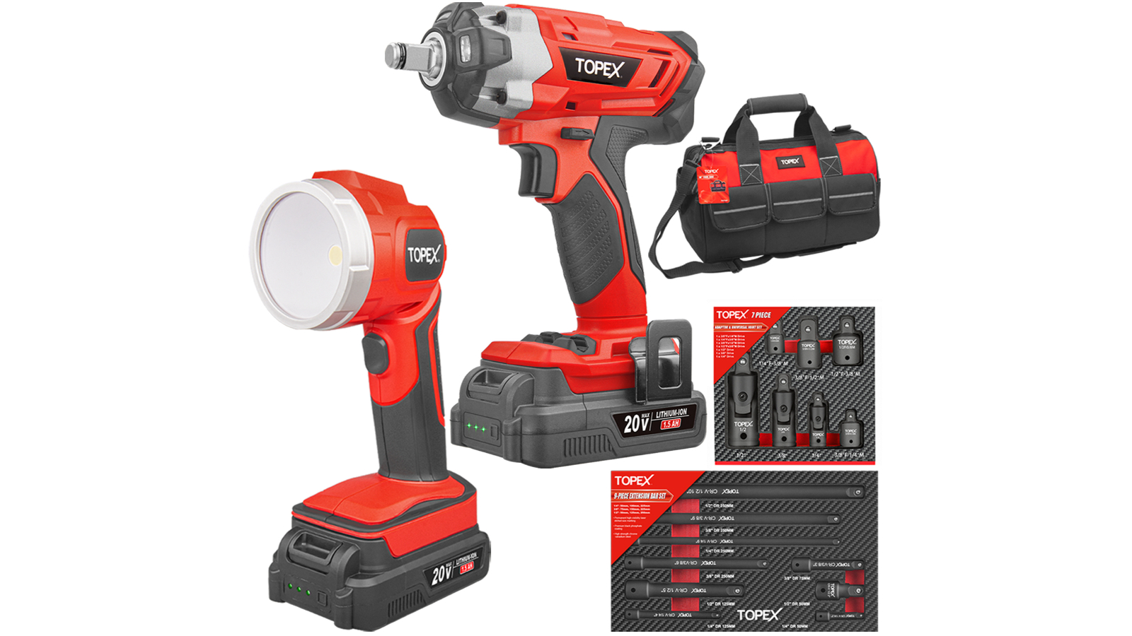 Topex 20V Cordless Combo Kit Impact Wrench Driver