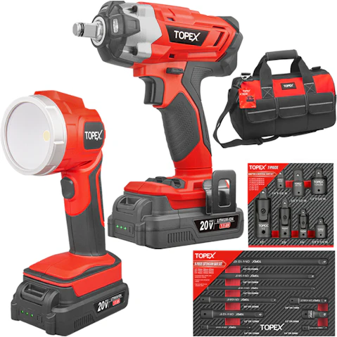 Topex 20V Cordless Combo Kit Impact Wrench Driver
