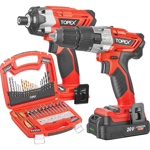 Topex 20V Cordless Power Tool Combo Kit with Drill Bits