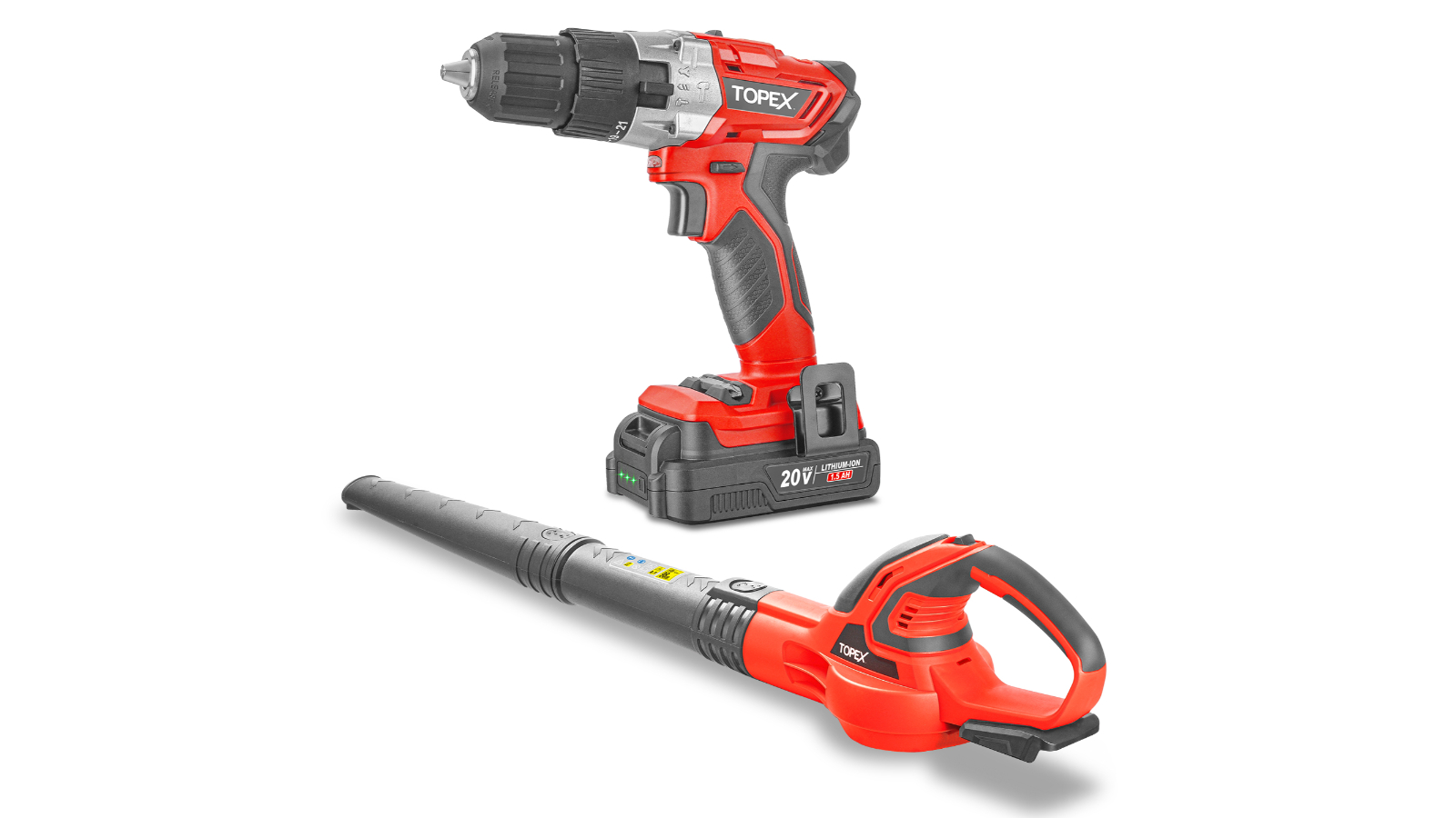 TOPEX 20V Cordless Drill Leaf Blower Power Tool Combo Kit with Battery