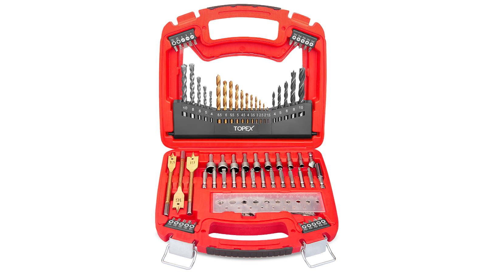 TOPEX 128 Piece Drill Bit Set HSS Titanium Drill and Screwdriver Bit Set with Case
