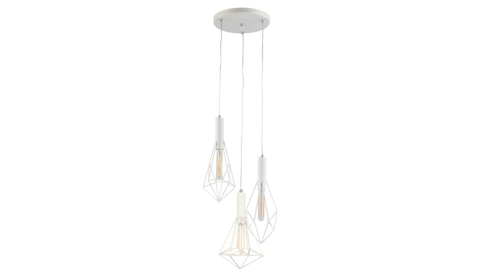 Whiteband Set of 3 White Diamond Cage with Round Mounting Plate Interior Pendant Light