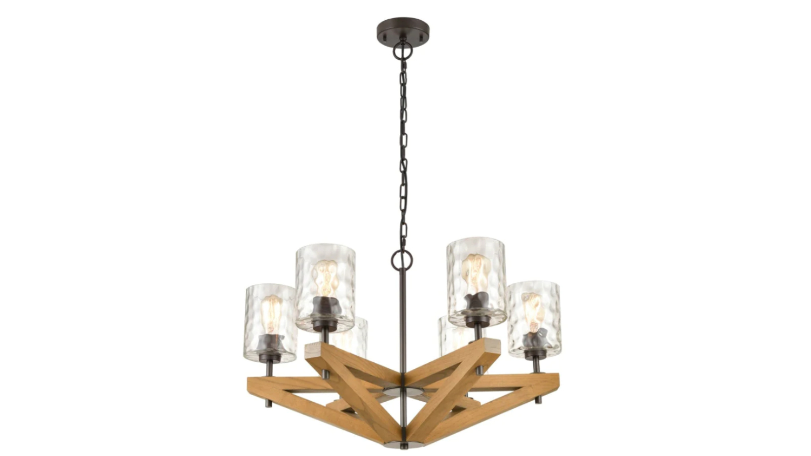 Votif Retro Candelabra Oak Wood with Clear Blown Dimpled Glass Interior Pendant Light