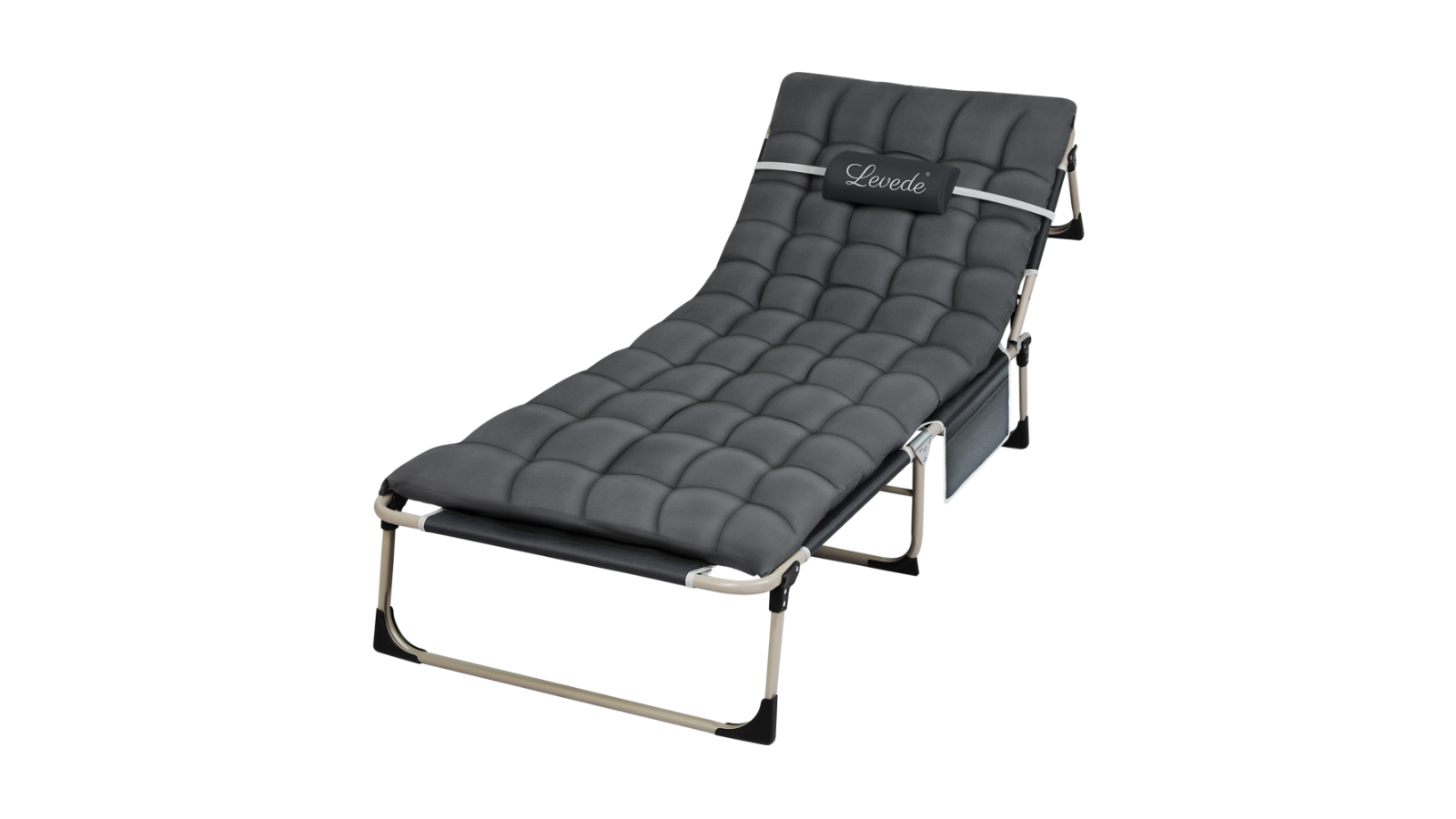 Levede Folding Bed 4 Positions Adjustable Portable Lounge - Dark Grey