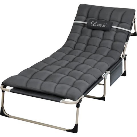 Levede Folding Bed 4 Positions Adjustable Portable Lounge - Dark Grey