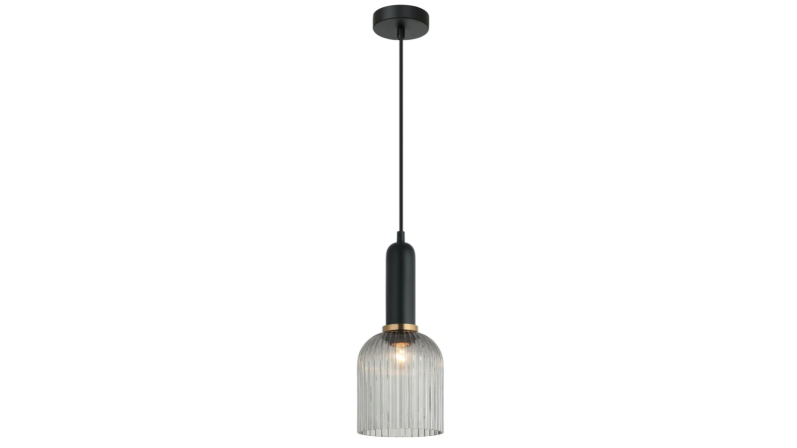 Vintaj Retro Smoky Ellipse Ribbed Glass Interior Pendant Light - Black