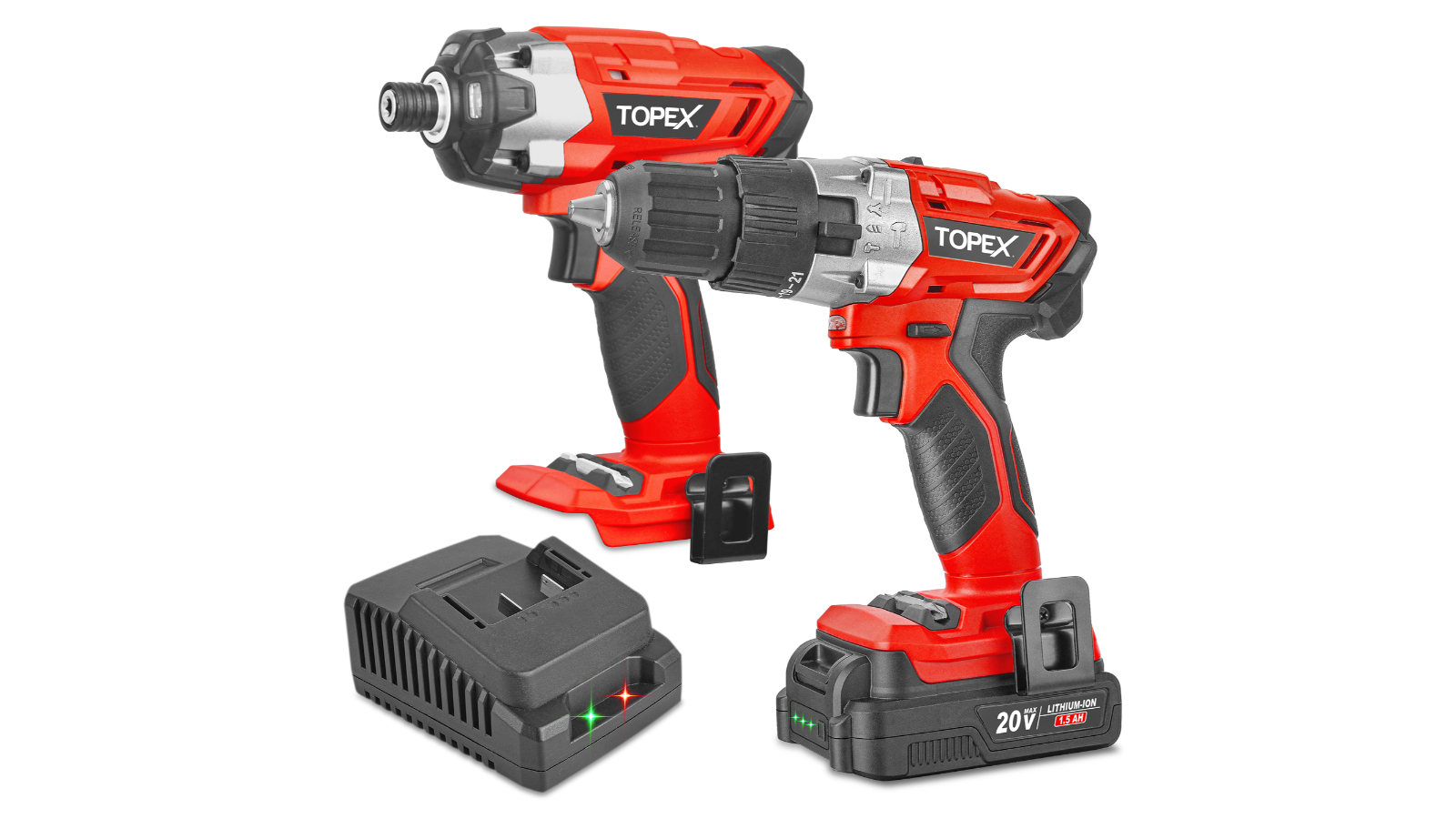 TOPEX 20V Cordless Combo Kit Hammer Drill and Impact Driver with Fast Charger