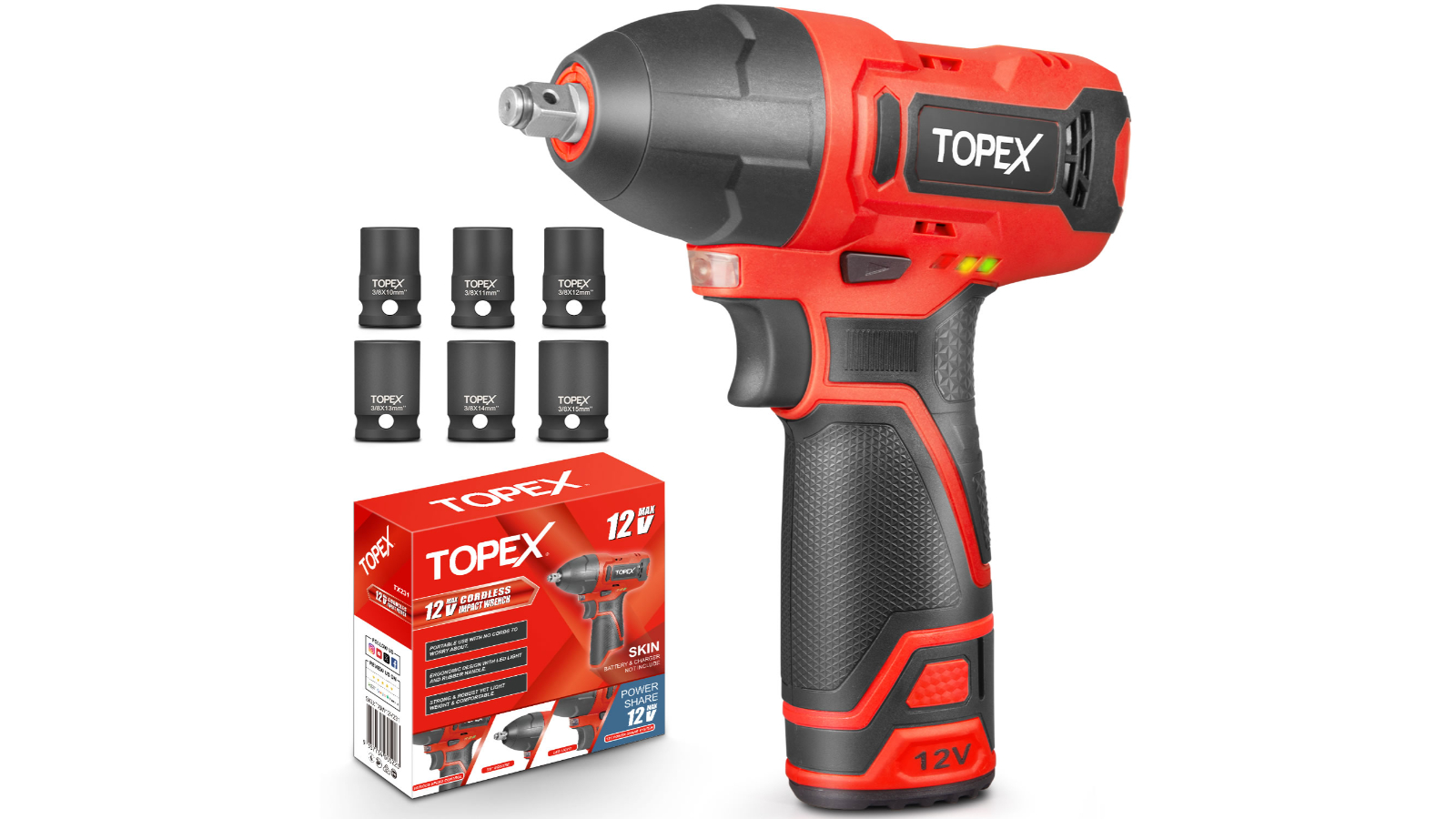 Topex 12V Cordless Impact Wrench with 3/8inch Chuck