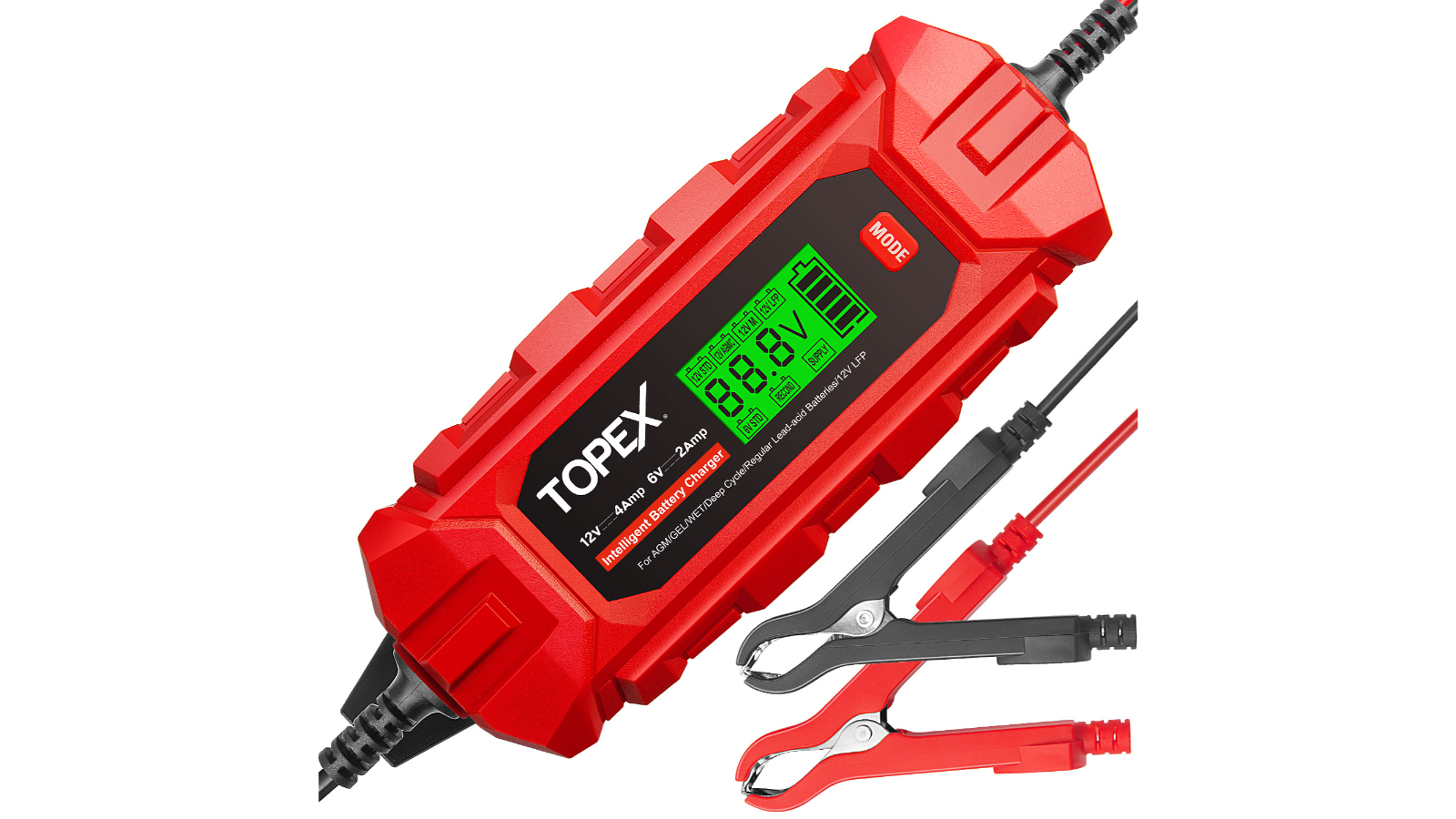 Topex 4A 6V Smart Automatic Battery Charger with LCD Display 