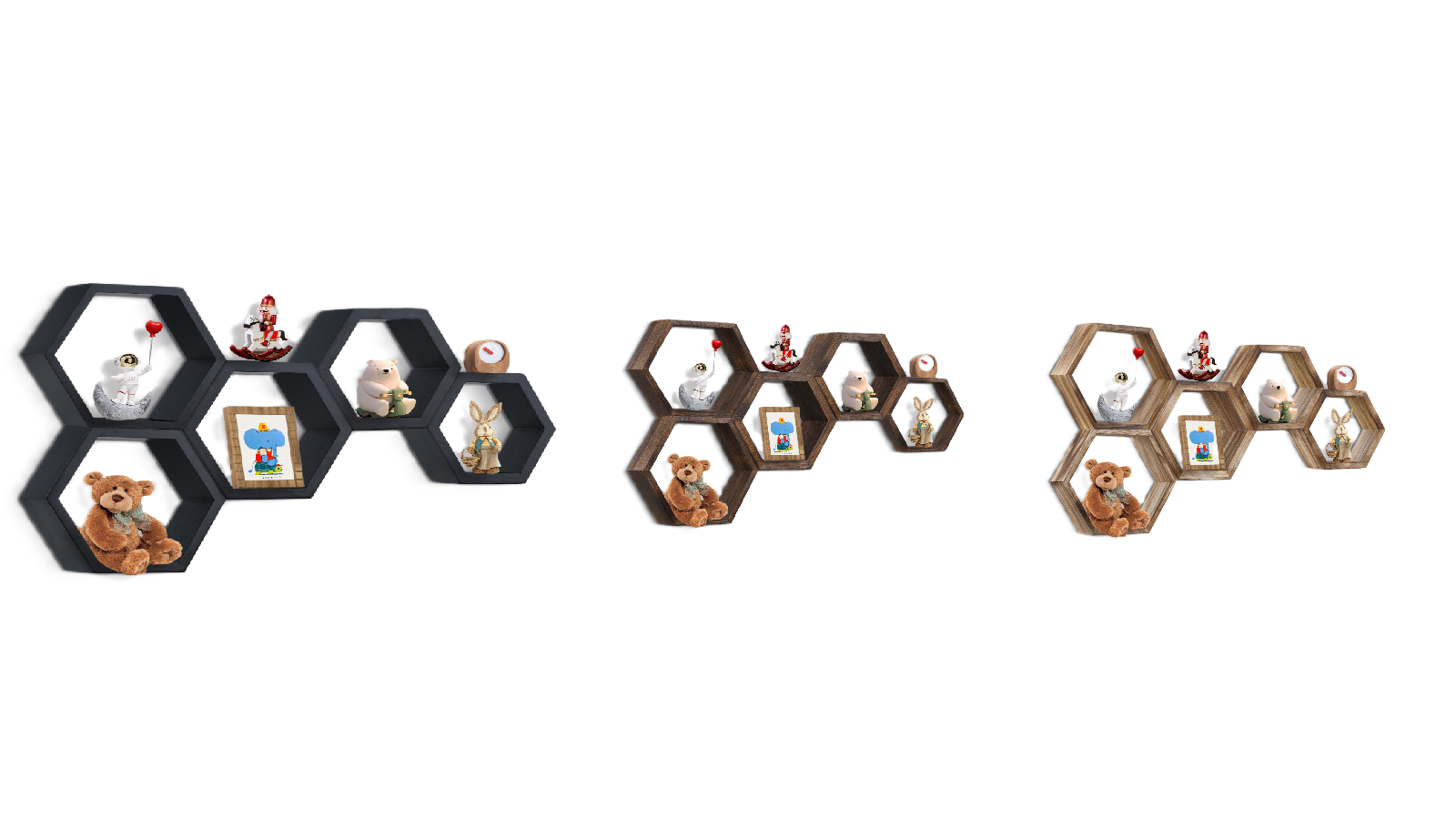 Set of 5 Wood Honeycomb Hexagon Floating Shelves