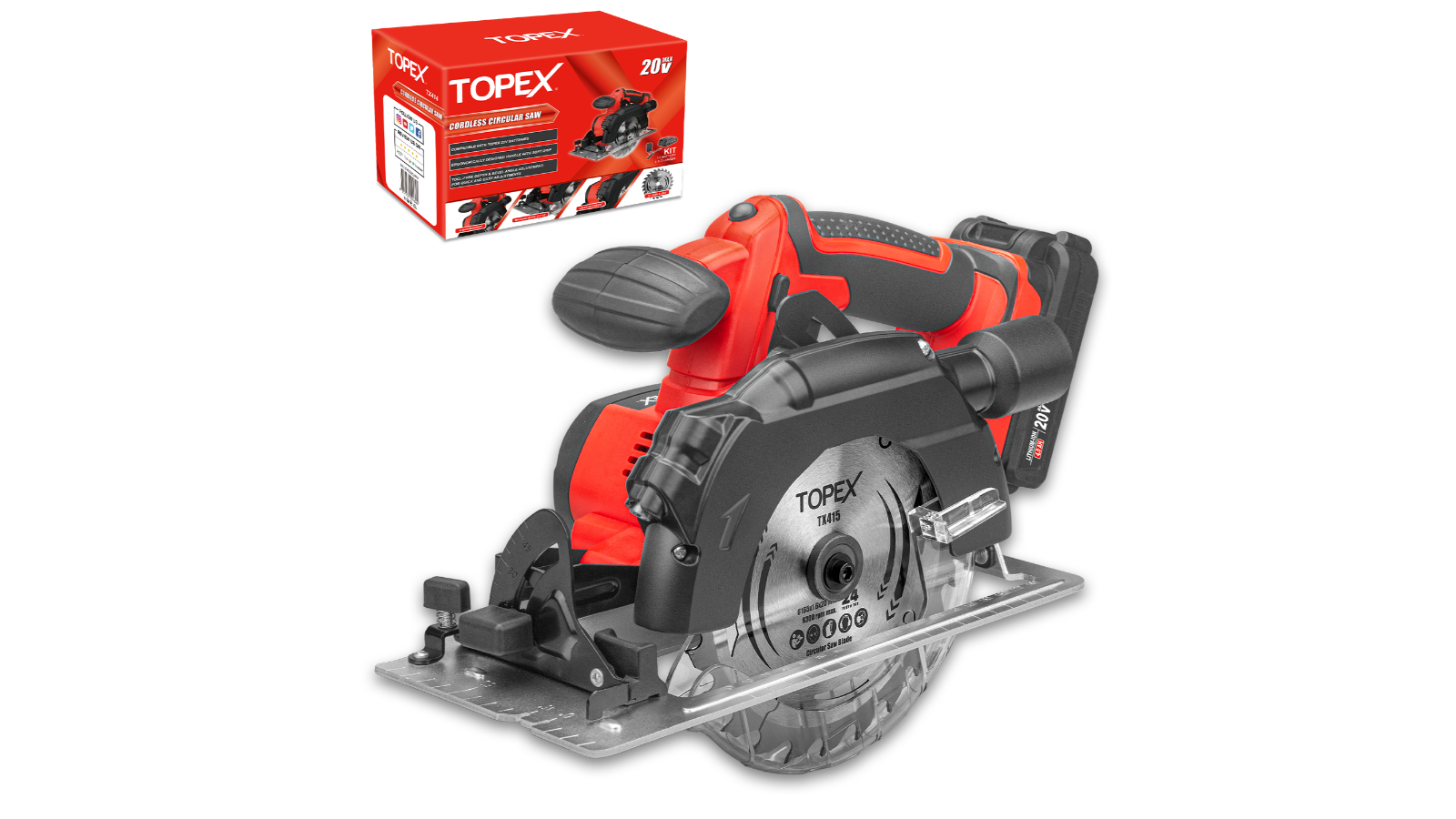 TOPEX 20V Circular Saw with 4.0Ah Battery and Charger
