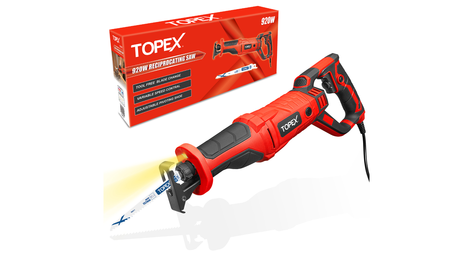 TOPEX Reciprocating Saw 920W Quickly Cut Depth in Wood and Metal Cutting 2.2cm Stroke Length