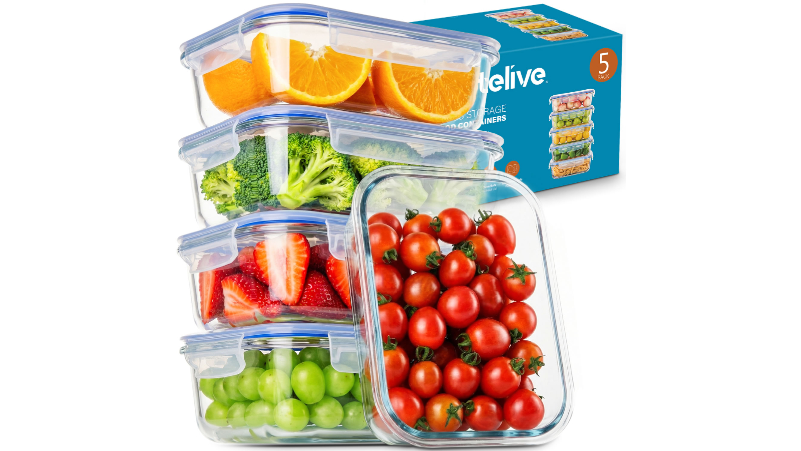 Stelive Pack of 5 Glass Leakproof Meal Prep Container