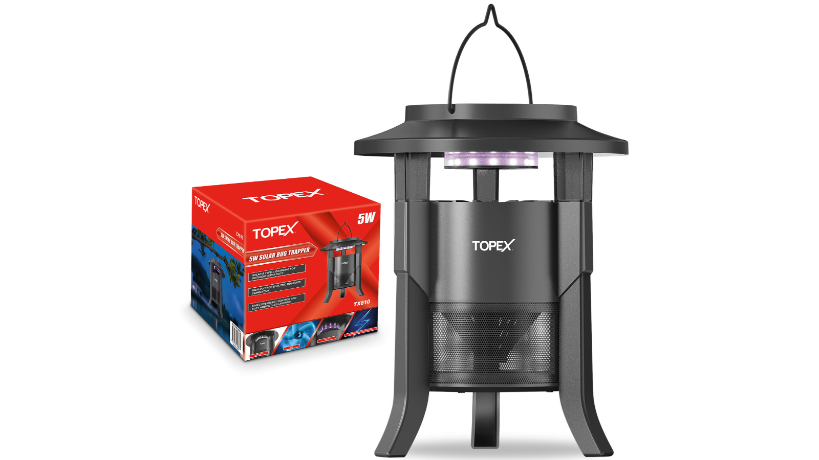 Topex 5W Solar Bug Trapper Rechargeable 2-in-1 Mosquito Lamp