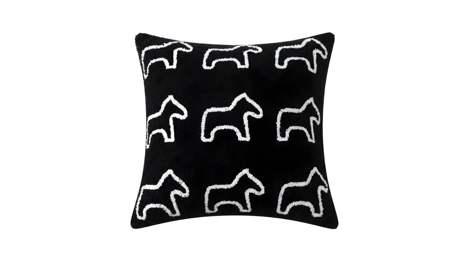 Soga 45cm Teddy Fleece Square Pony Design Decorative Cushion - Black