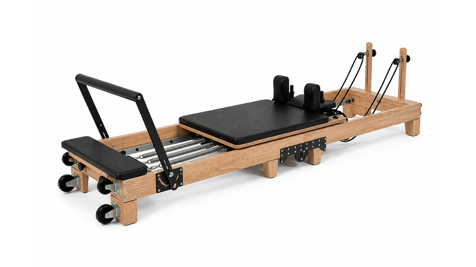 Hubsite Oak Wood Foldable Pilates Reformer Machine with Adjustable Resistance and Compact Storage