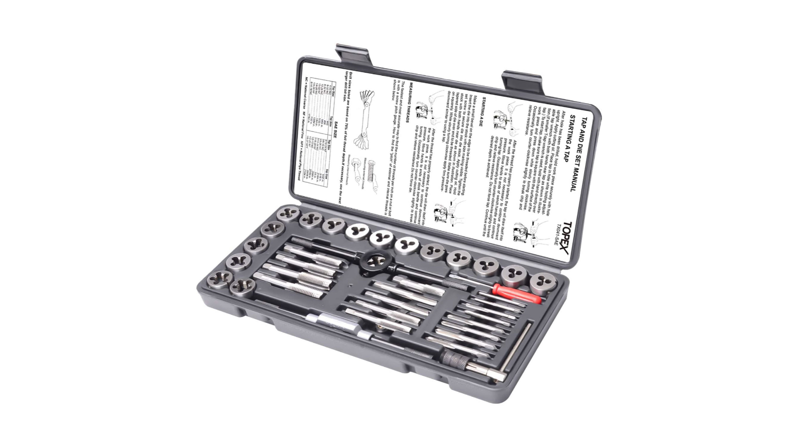 TOPEX 40 Piece Metric Imperial Tap and Die Set Screw Thread Drill Kit Pitch Gauge M3-M12