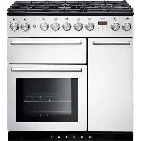 Falcon Nexus 900mm Chrome Fitting Dual Fuel Freestanding Cooker - White