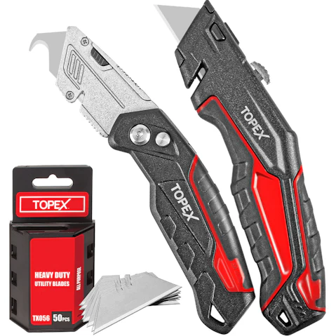 TOPEX Deluxe Folding Utility Knife 2 Piece Lock Back Auto Load