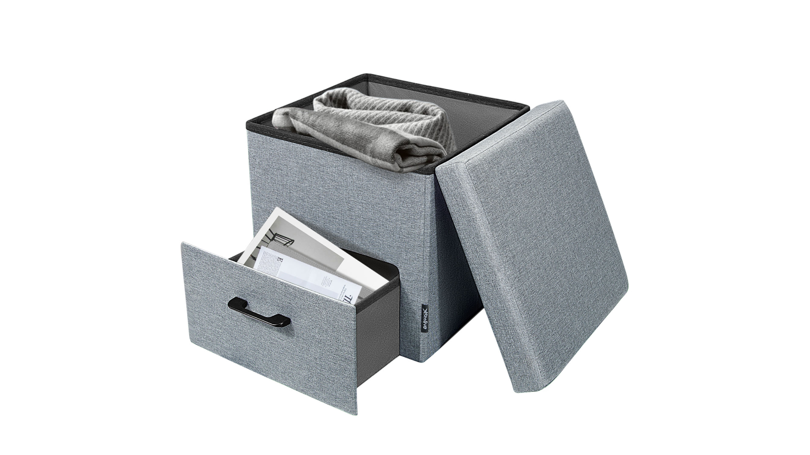 Stelive Oxford Linen Folding Ottoman Storage Cube Footstool with Drawer Blanket Box