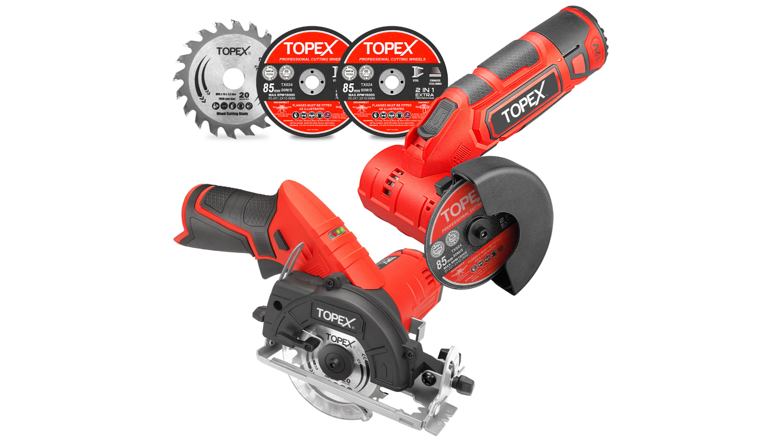 Topex 12V Cordless Power Tool Kit Angle Grinder Circular Saw 
