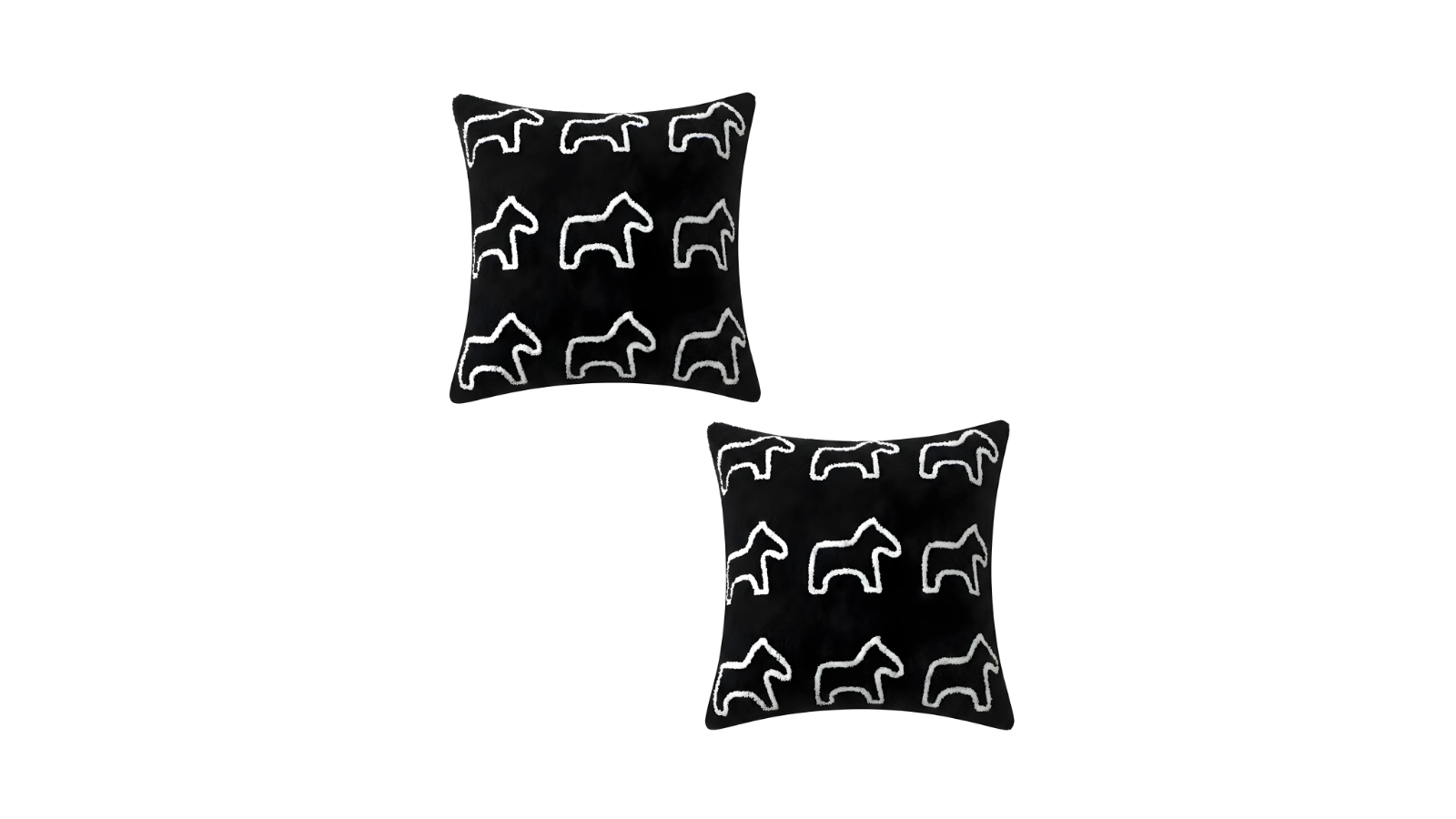 Soga Set of 2 45cm Teddy Fleece Square Pony Design Decorative Cushion - Black