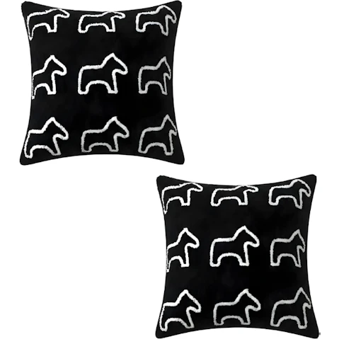 Soga Set of 2 45cm Teddy Fleece Square Pony Design Decorative Cushion - Black