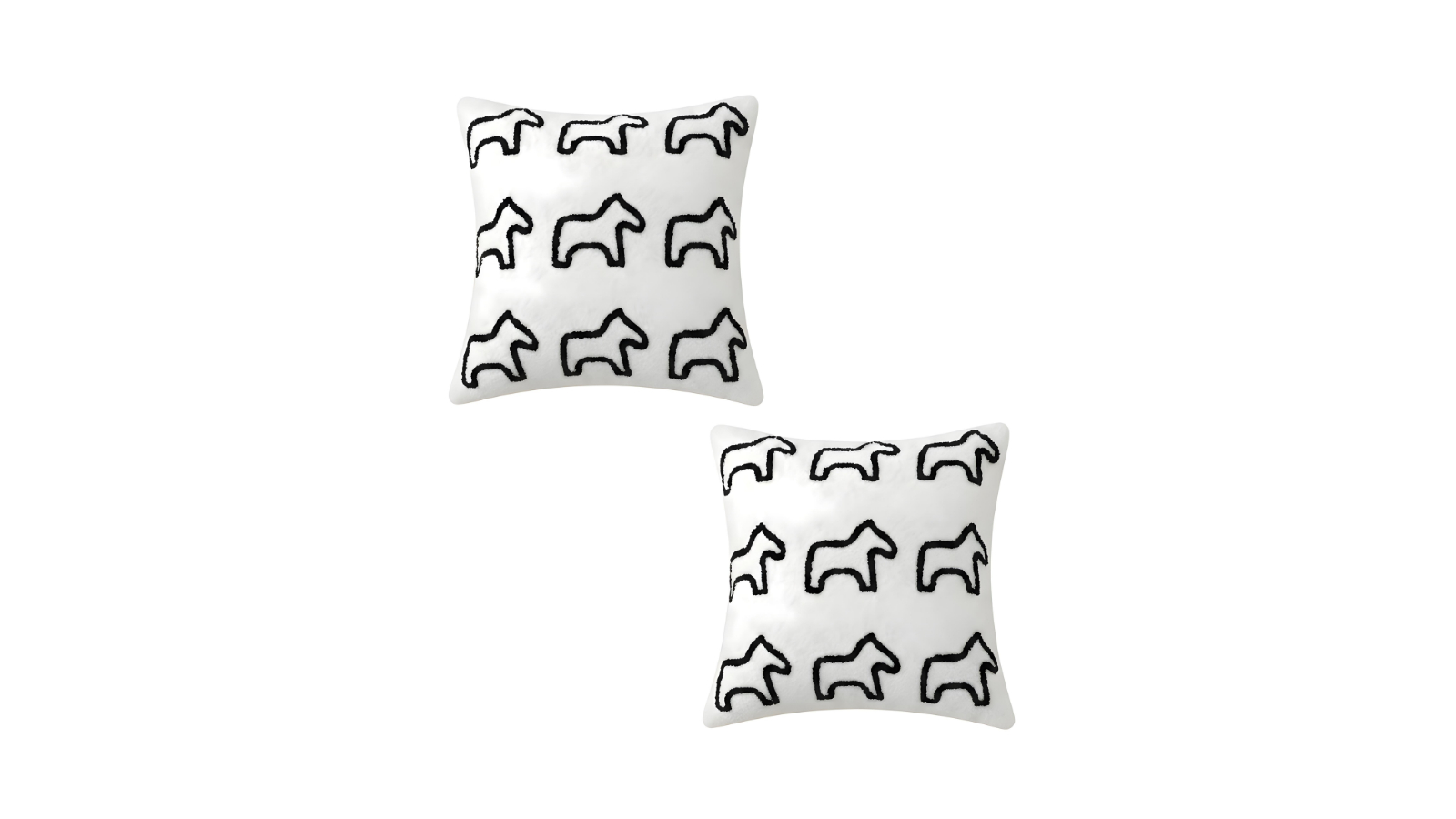 Soga Set of 2 45cm Teddy Fleece Square Pony Design Decorative Cushion - White