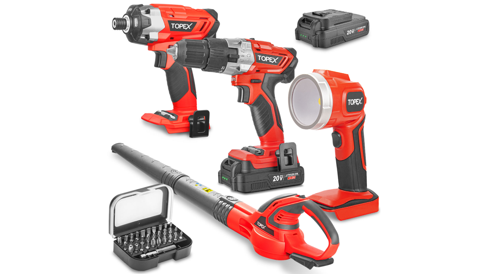 TOPEX 20V Combo Kit Hammer Drill Impact Driver with 2 Battery Leaf Blower