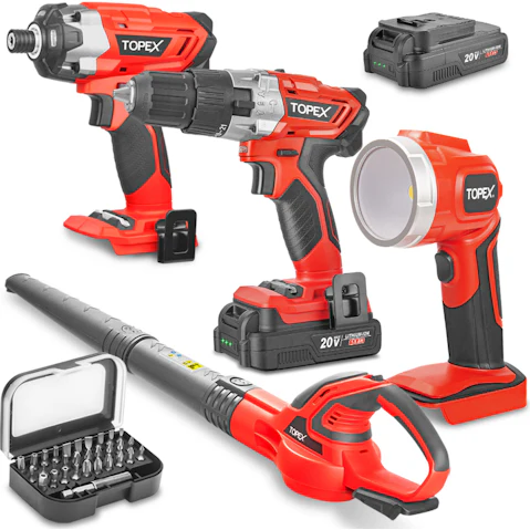 TOPEX 20V Combo Kit Hammer Drill Impact Driver with 2 Battery Leaf Blower