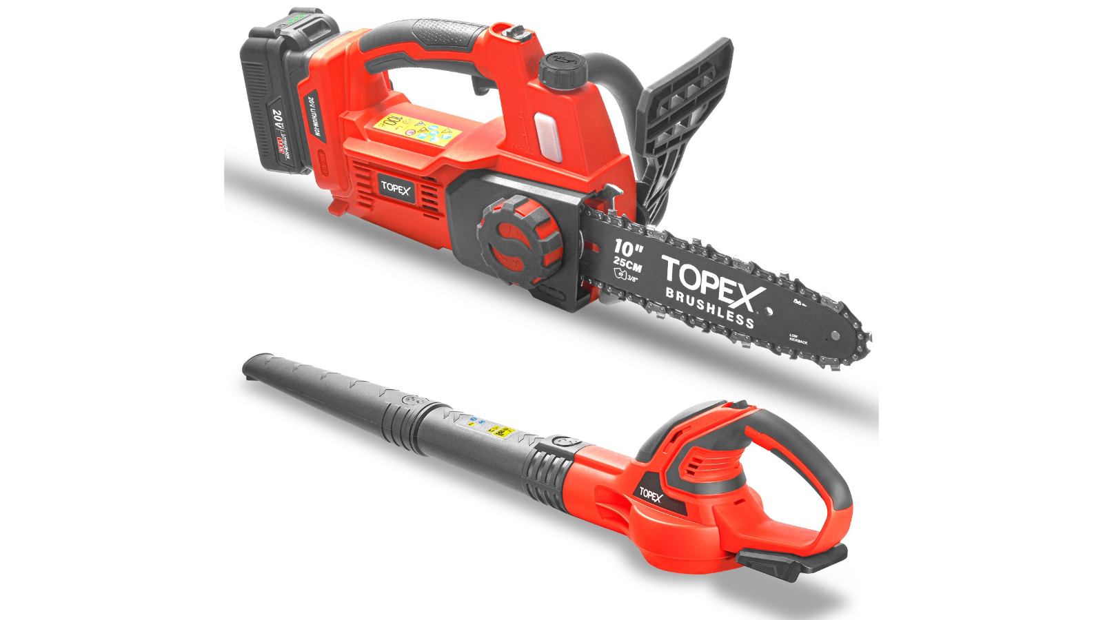 TOPEX 20V Cordless Chainsaw Leaf Blower Power Tool Combo Kit with 4.0Ah Battery