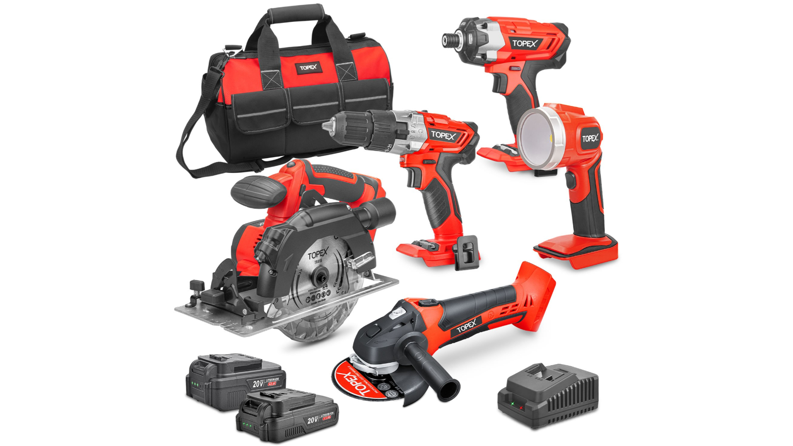 Topex 20V Cordless Power Tool Kit Drill Impact Driver Set
