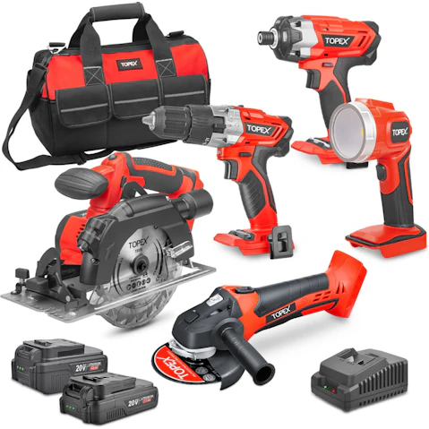 Topex 20V Cordless Power Tool Kit Drill Impact Driver Set