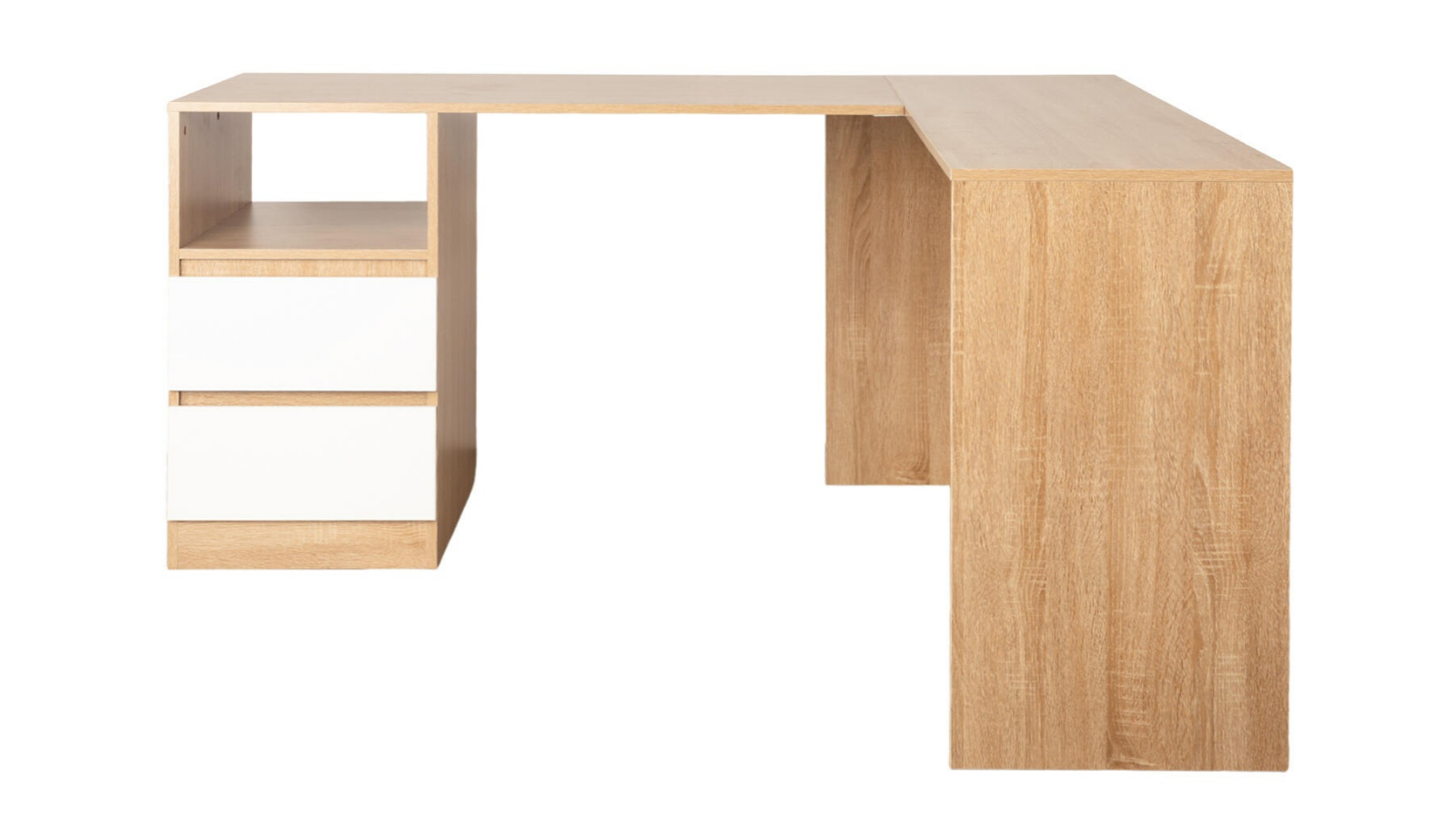 Calmare 2-Drawer L-Shaped Computer Desk with Power Cable Hole