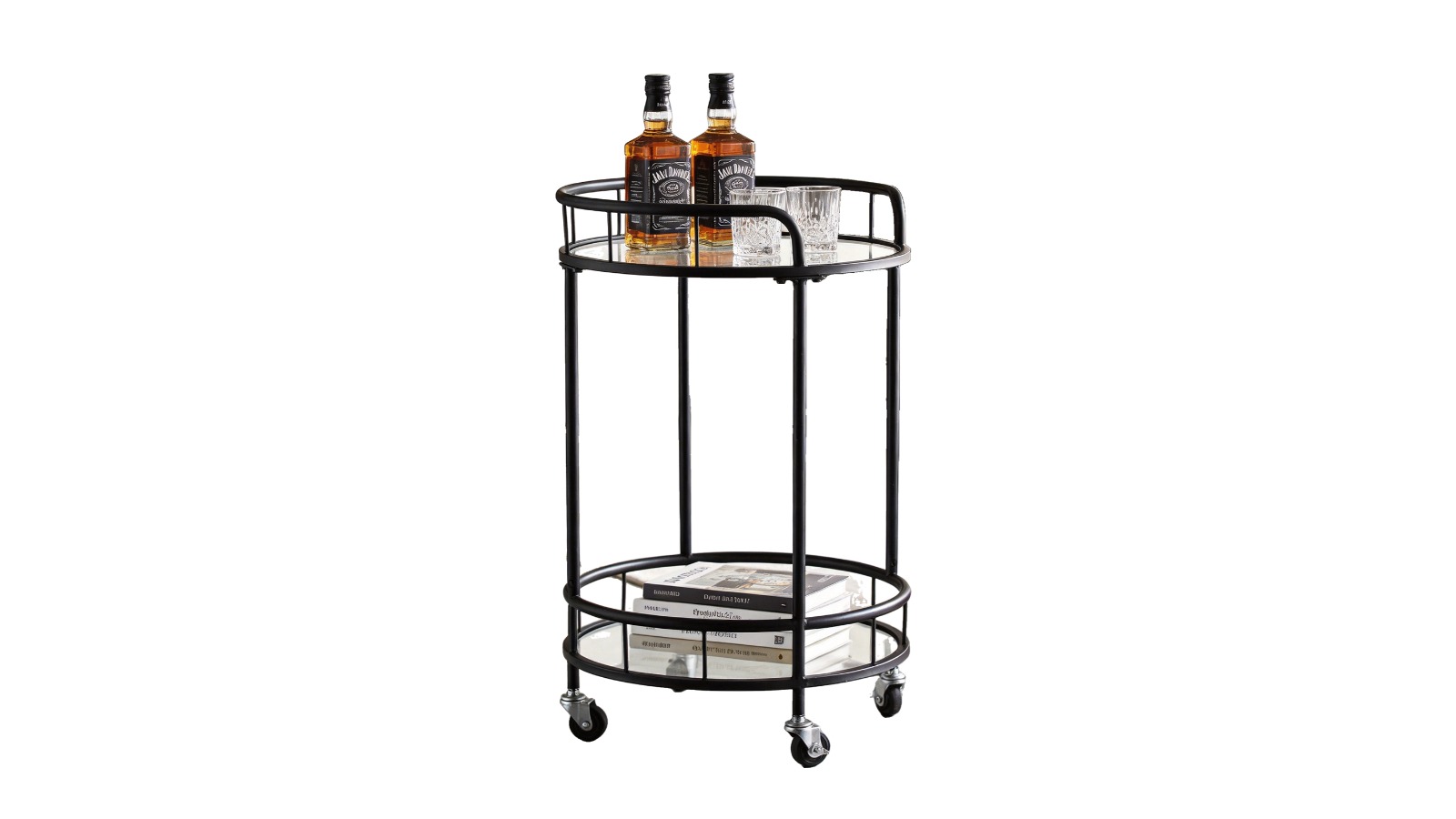2-Tier Rolling Bar Cart Trolley with Storage - Black