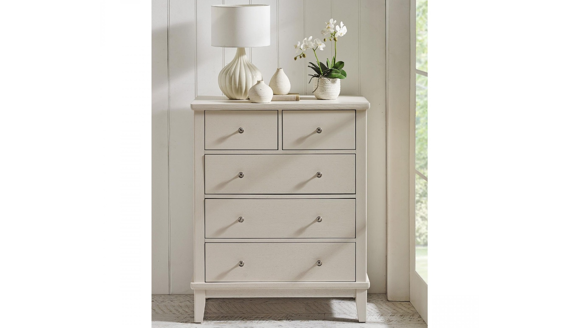 Savannah 5-Drawer Tallboy- White