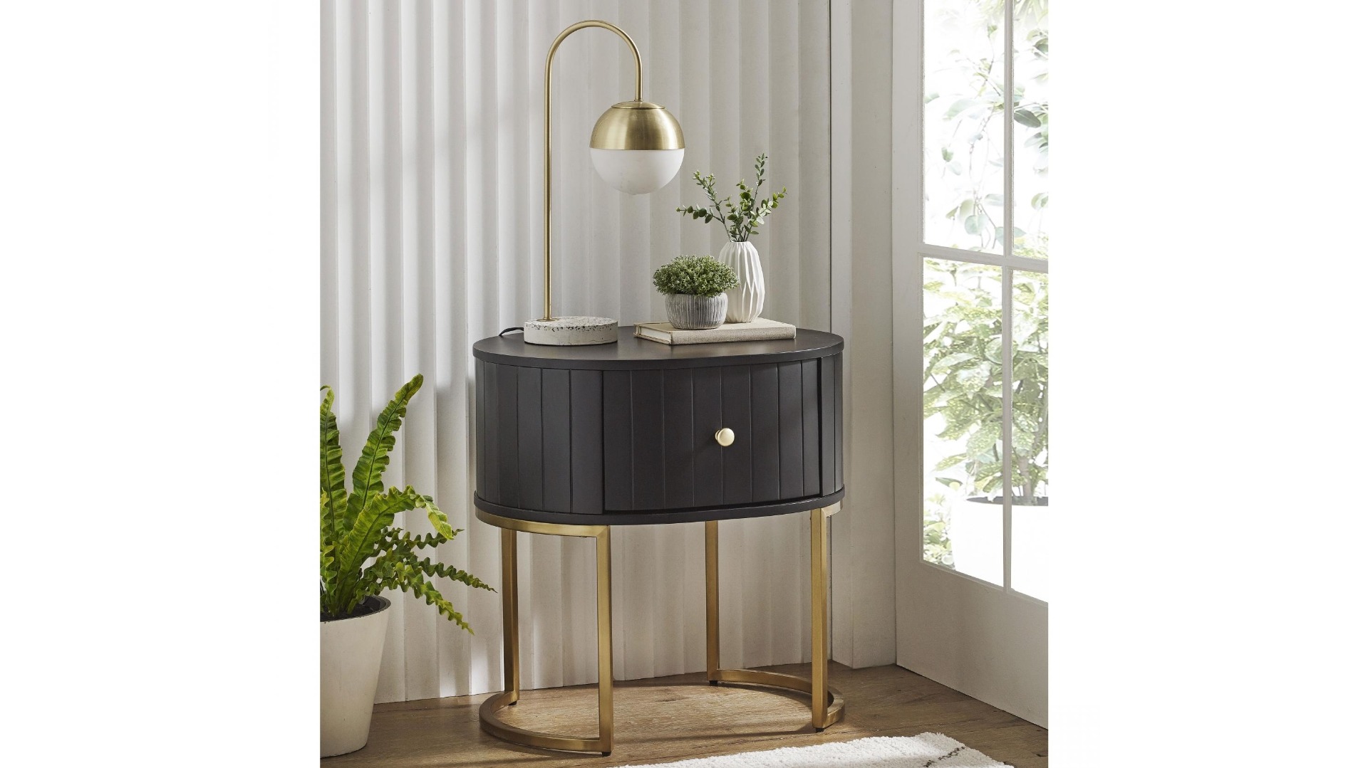 Akyra 1-Drawer Bedside Table - Black