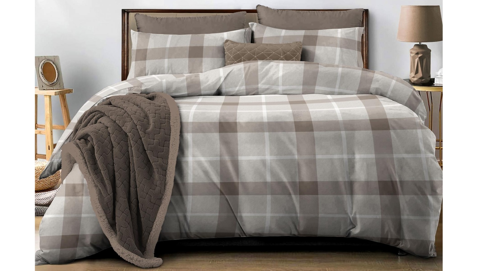 Wilson Flannelette Latte Quilt Cover Set - Queen