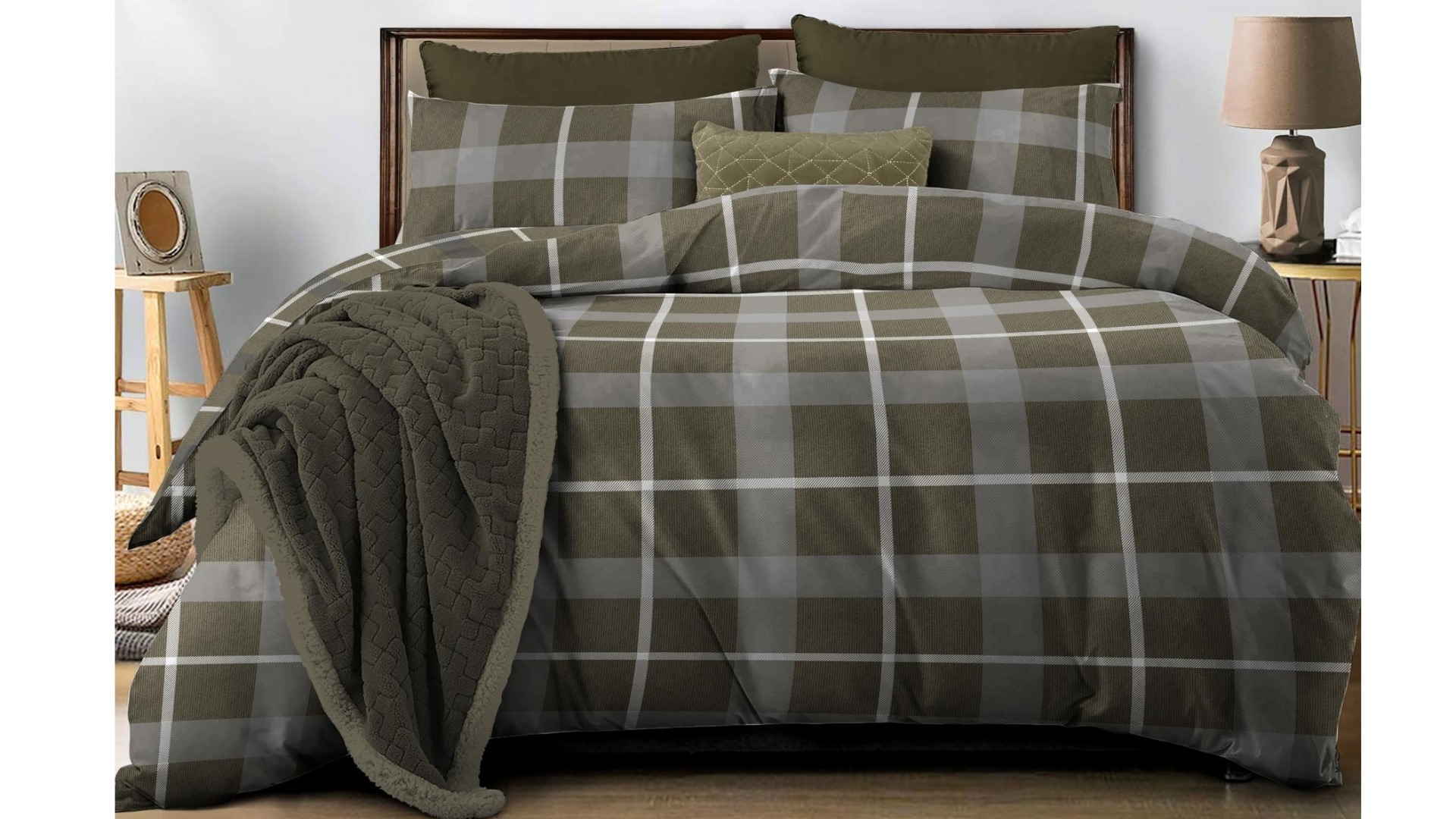Wilson Flannelette Olive Quilt Cover Set - Queen