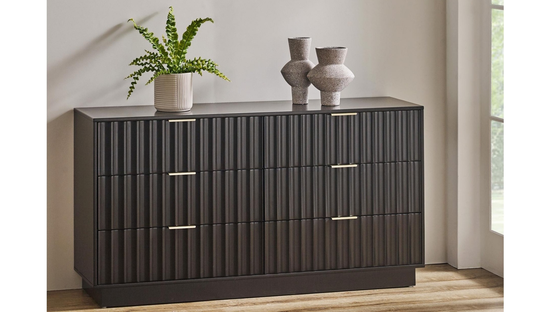 Ella 6-Drawer Dresser with Mirror - Black