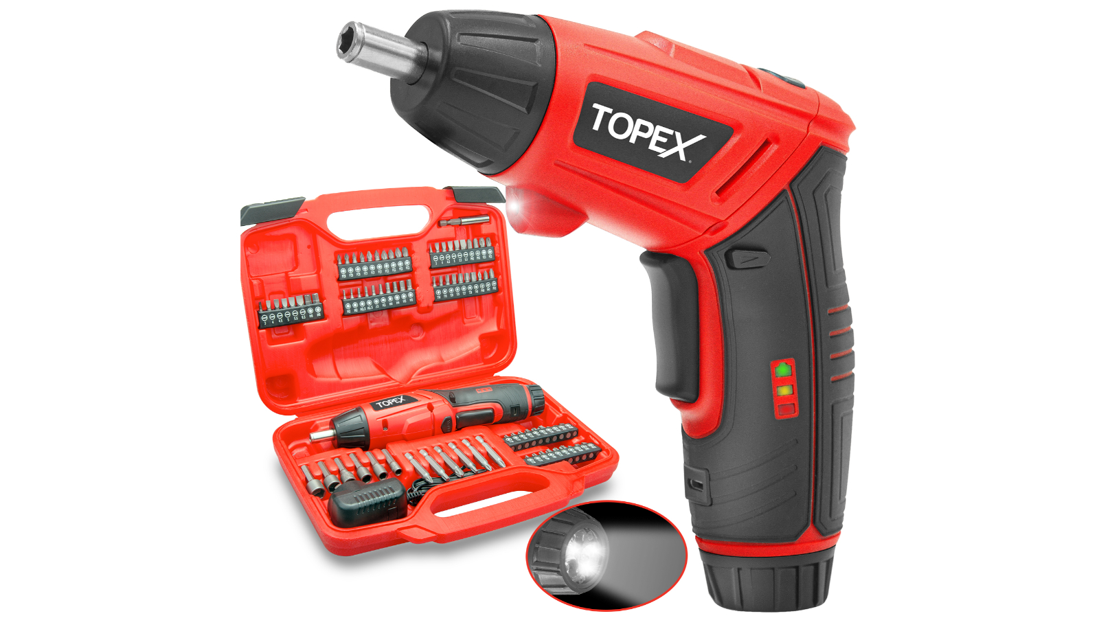 TOPEX 82 Piece Electric Screwdriver Set 4v Max Cordless Screwdriver Set CRV Screw Bits