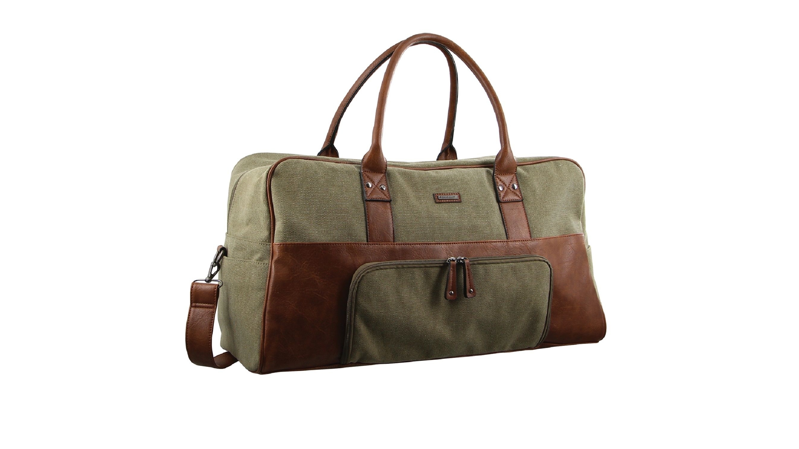 Pierre Cardin Unisex 2-Tone Canvas Overnight Bag - Brown